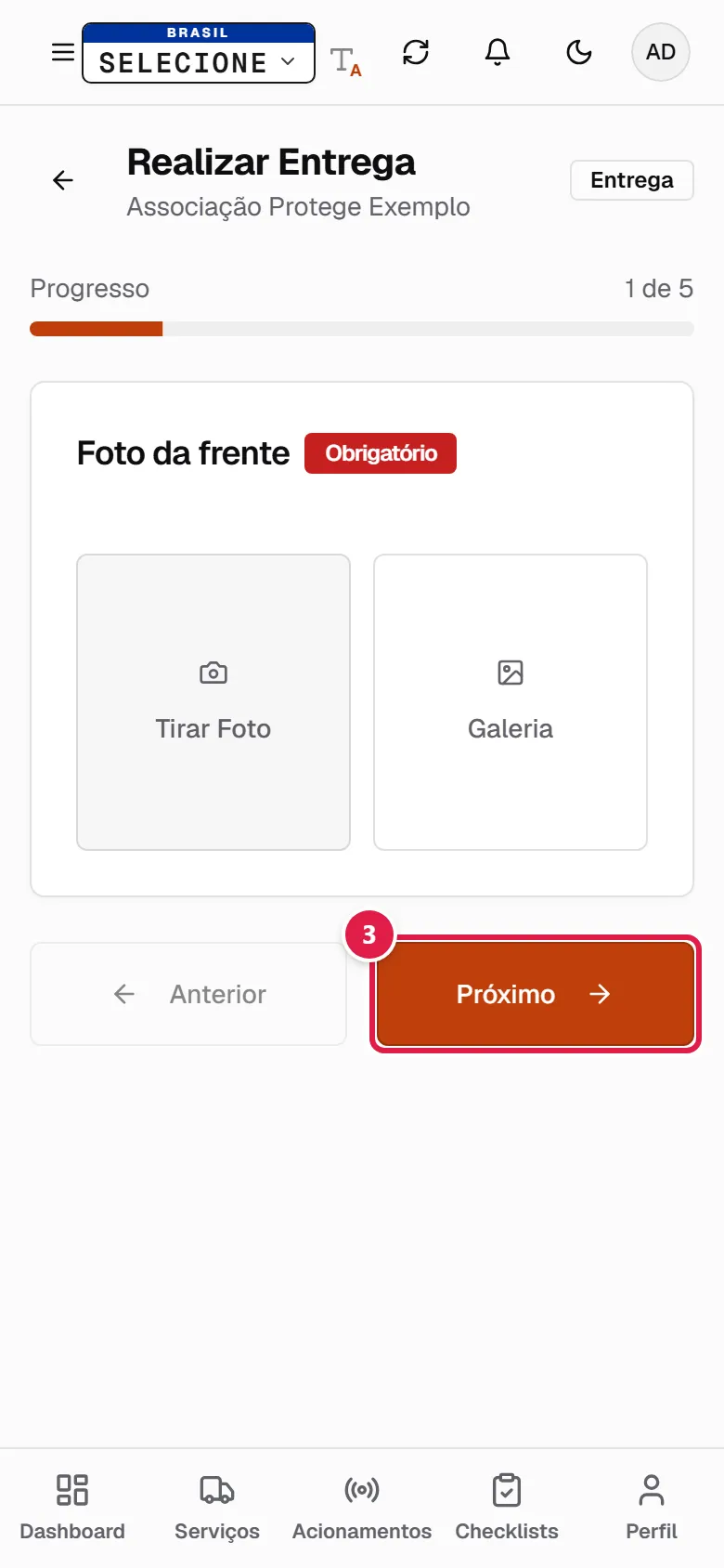 Preenchendo o checklist de entrega