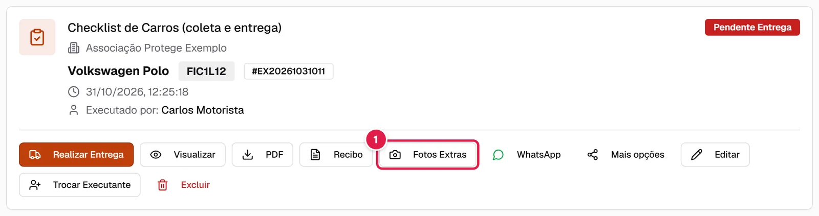Botão Fotos Extras no cartão do checklist