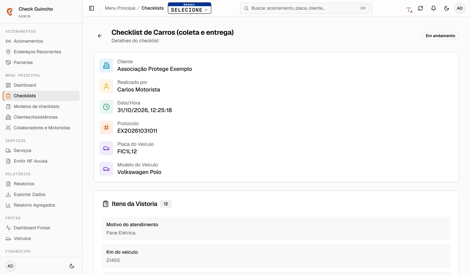 Detalhes de um checklist