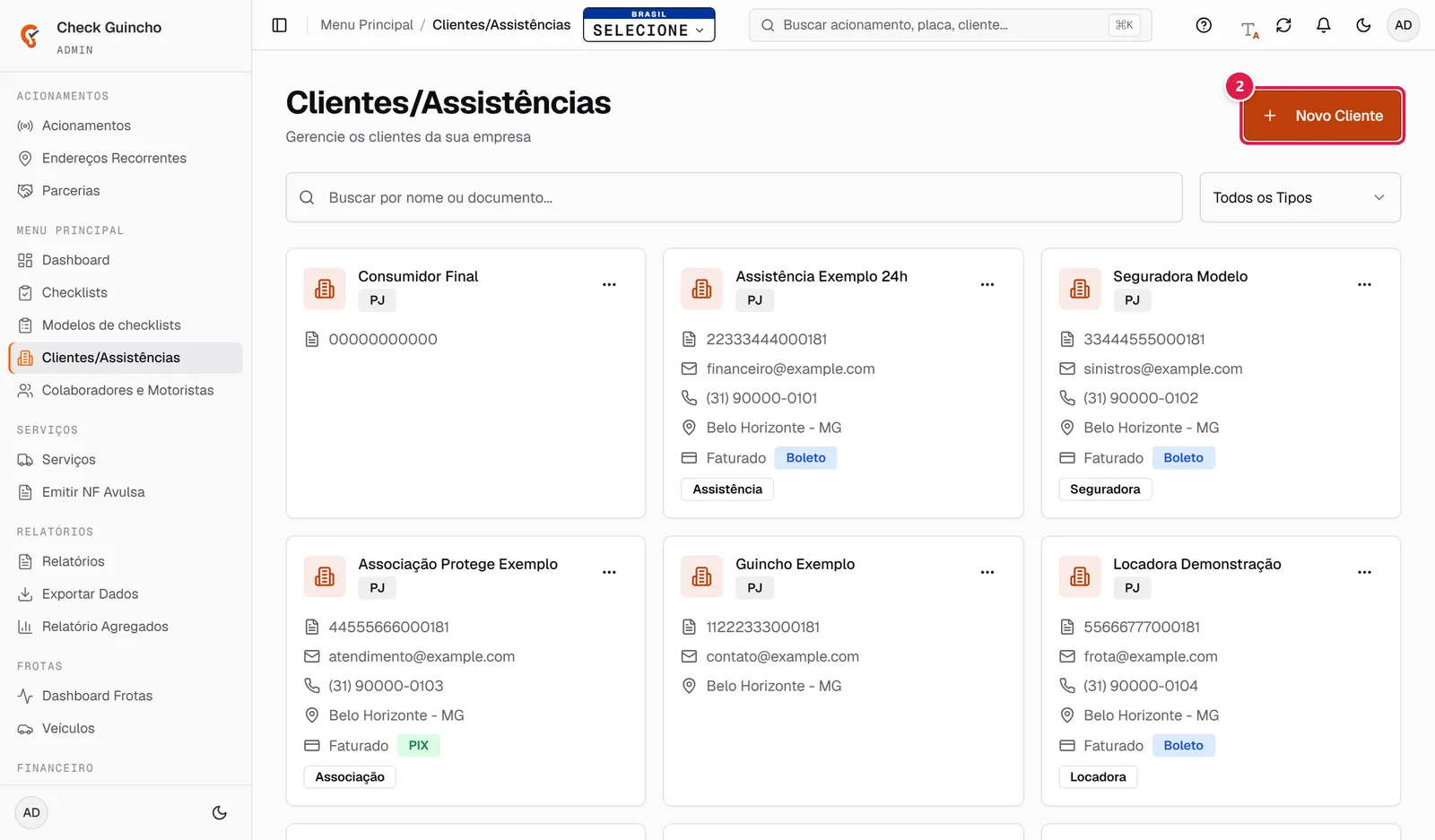 Tela Clientes/Assistências