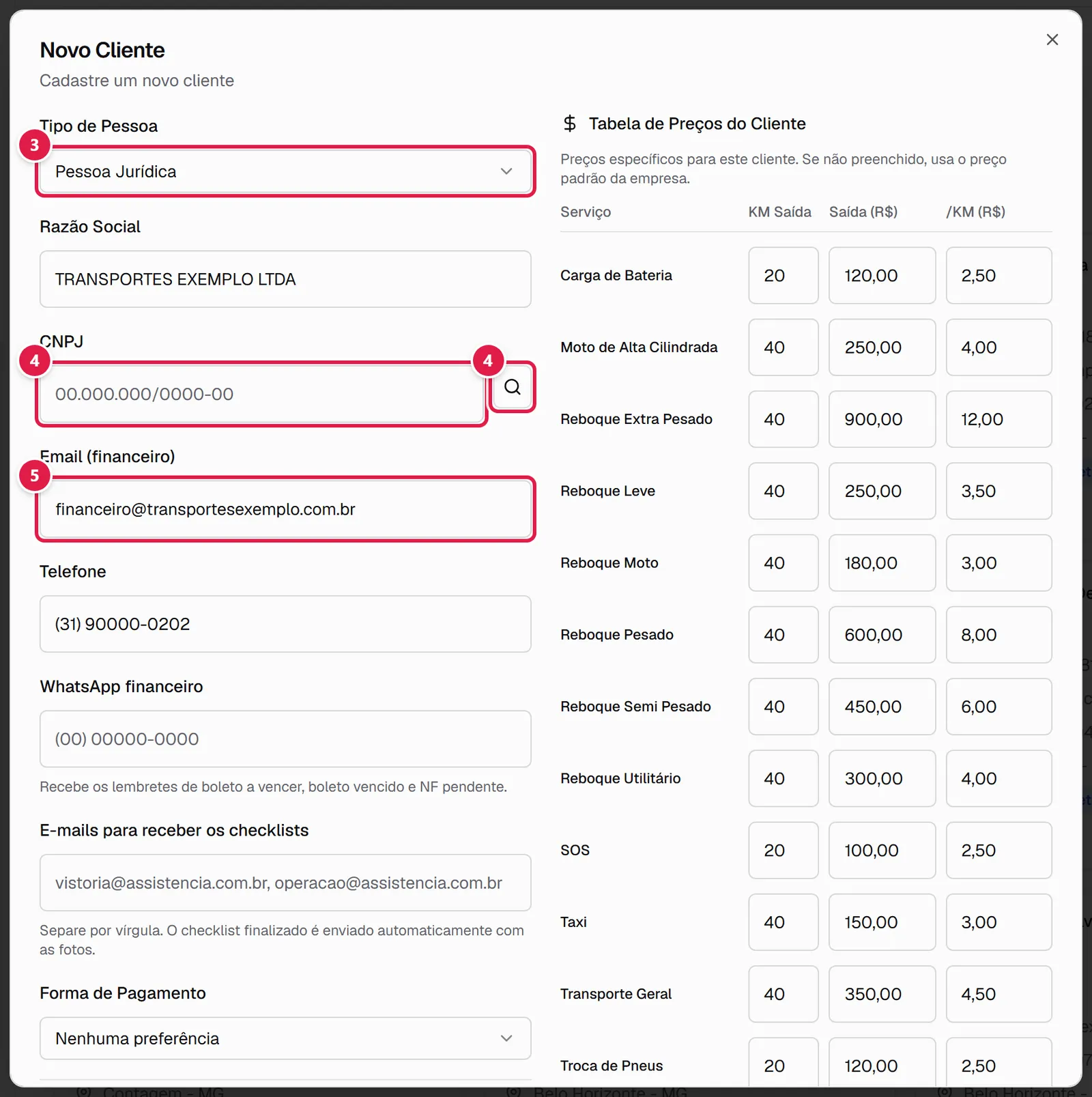Janela Novo Cliente para pessoa jurídica