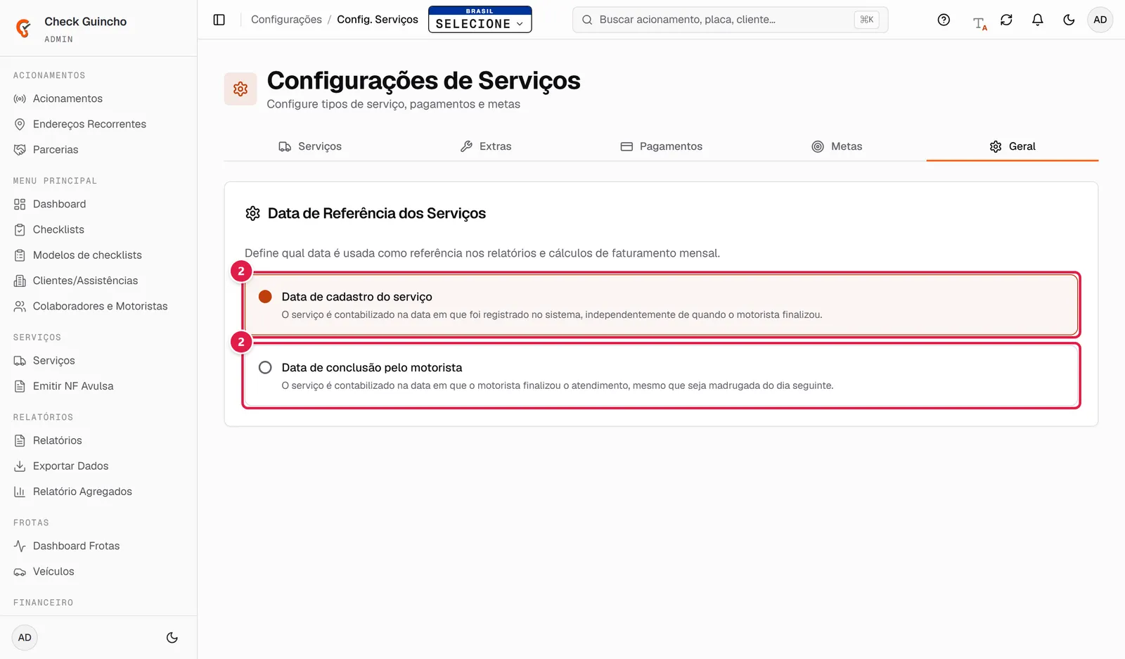 Aba Geral com a data de referência