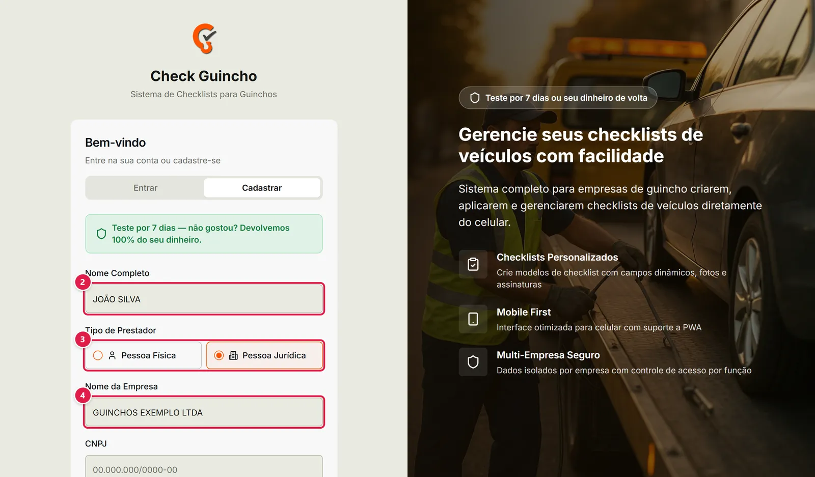 Início do formulário de cadastro da empresa