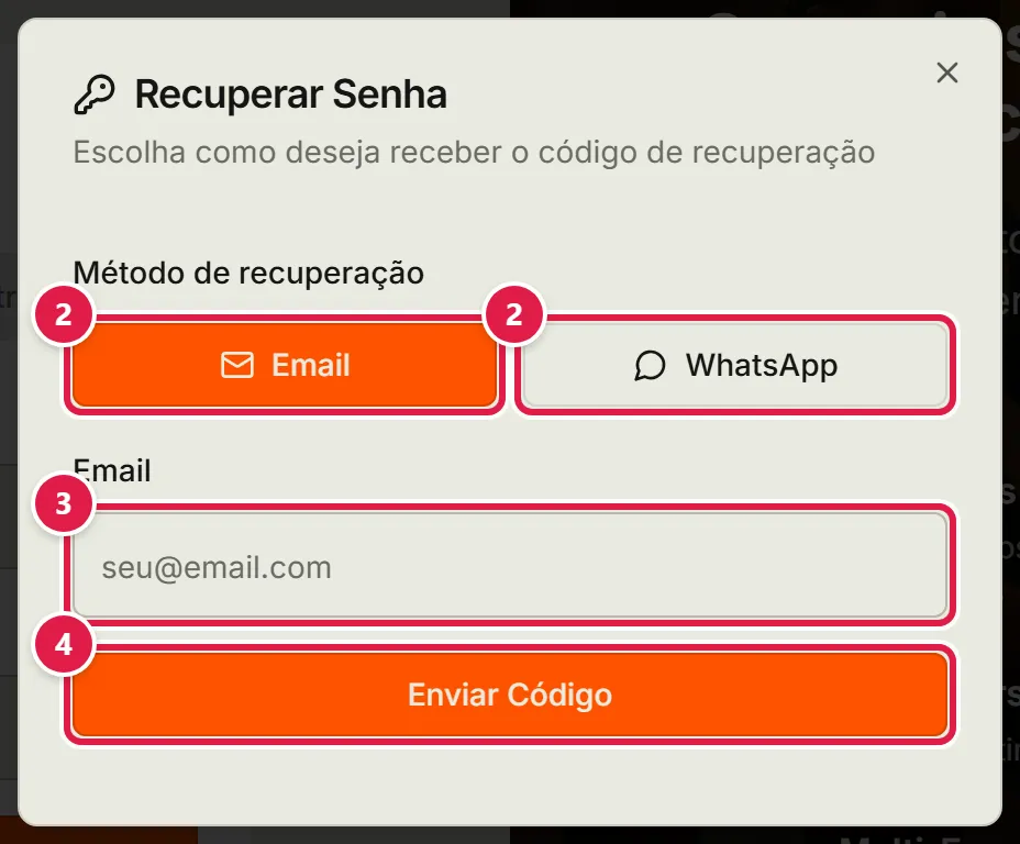 Janela Recuperar Senha