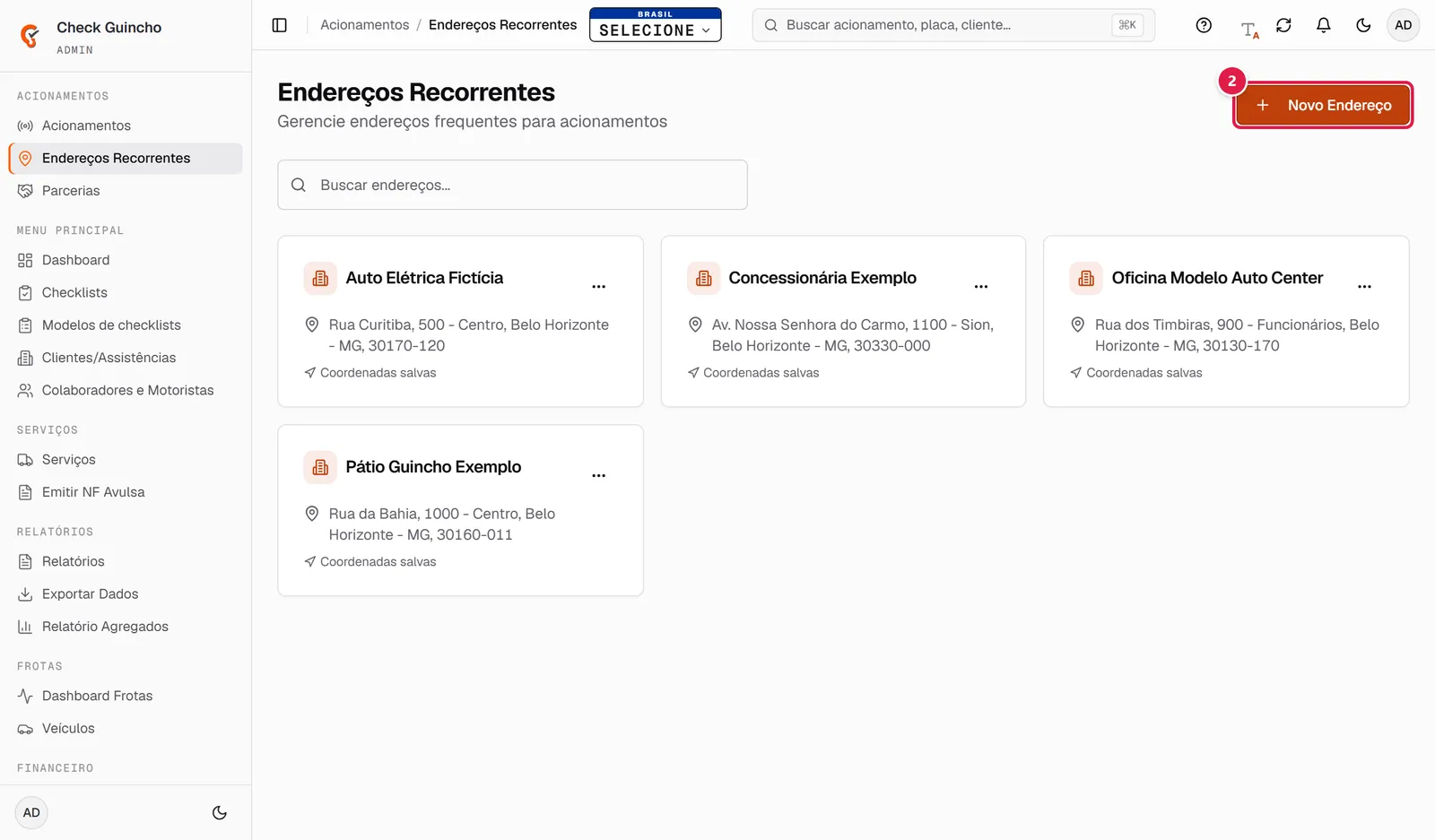 Tela Endereços Recorrentes