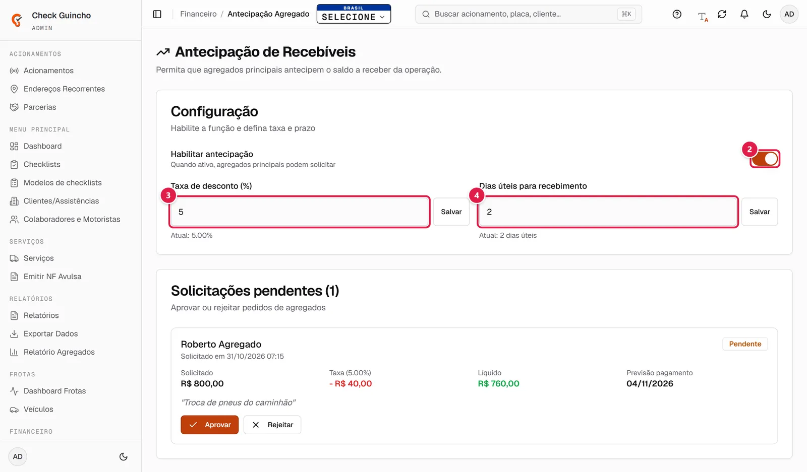 Configuração da antecipação