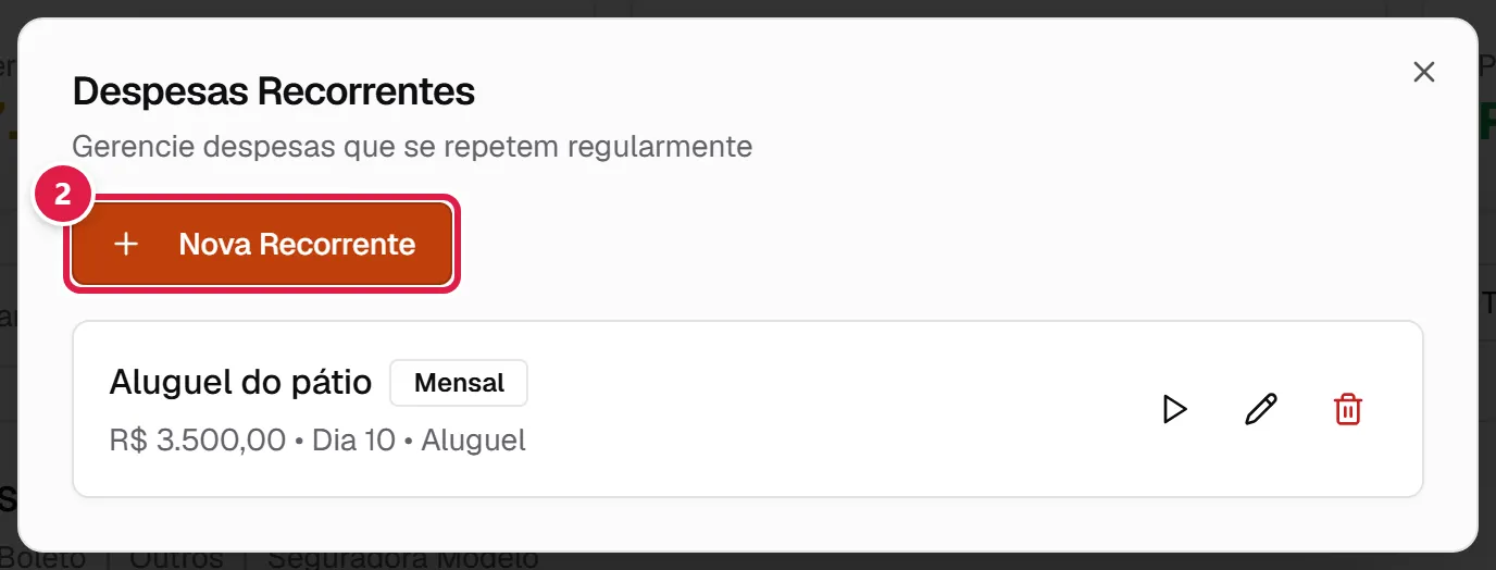 Janela de despesas recorrentes