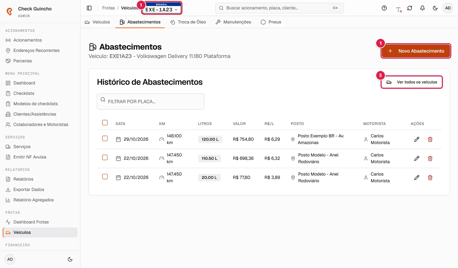 Tela de abastecimentos