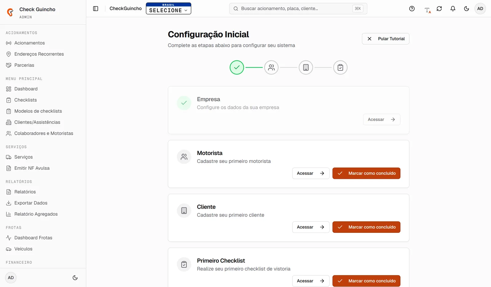 Tela Configuração Inicial
