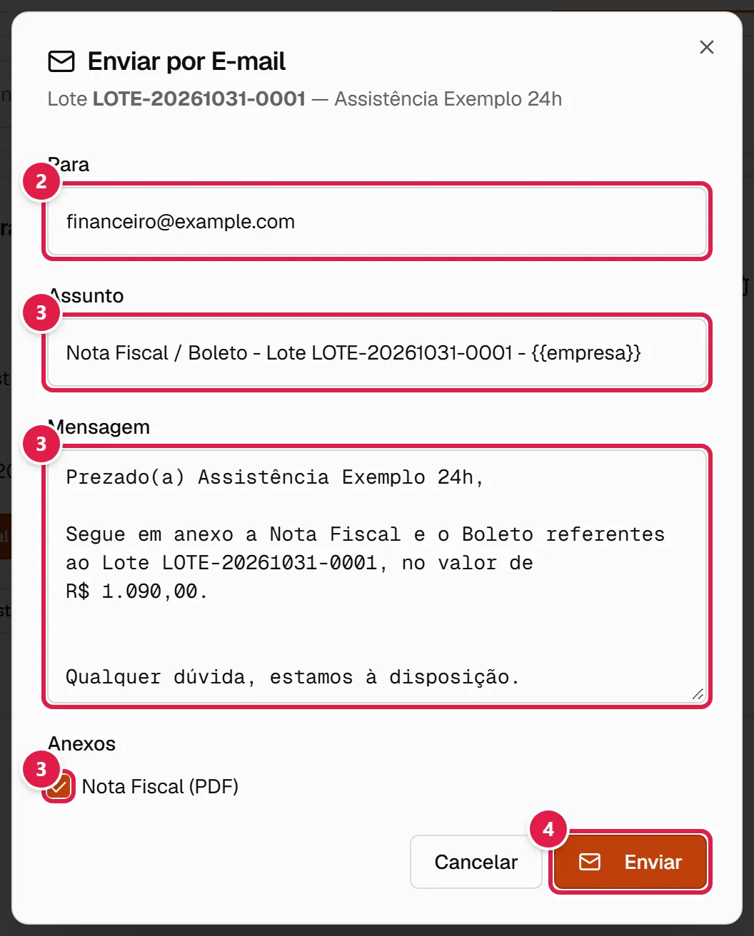 Janela Enviar por E-mail