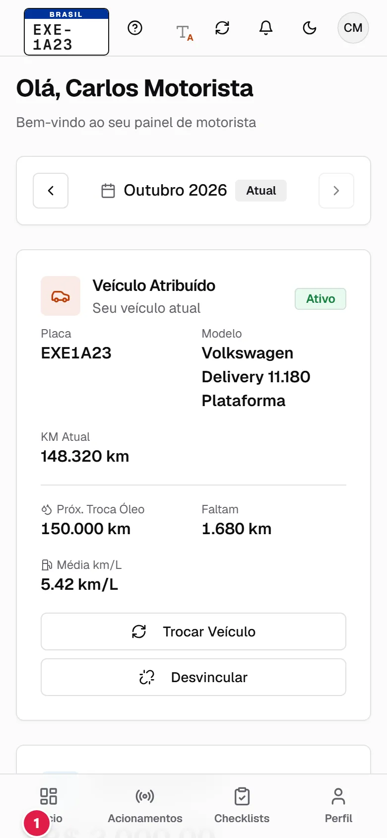 Bloco Recibos de Pagamento no painel do motorista