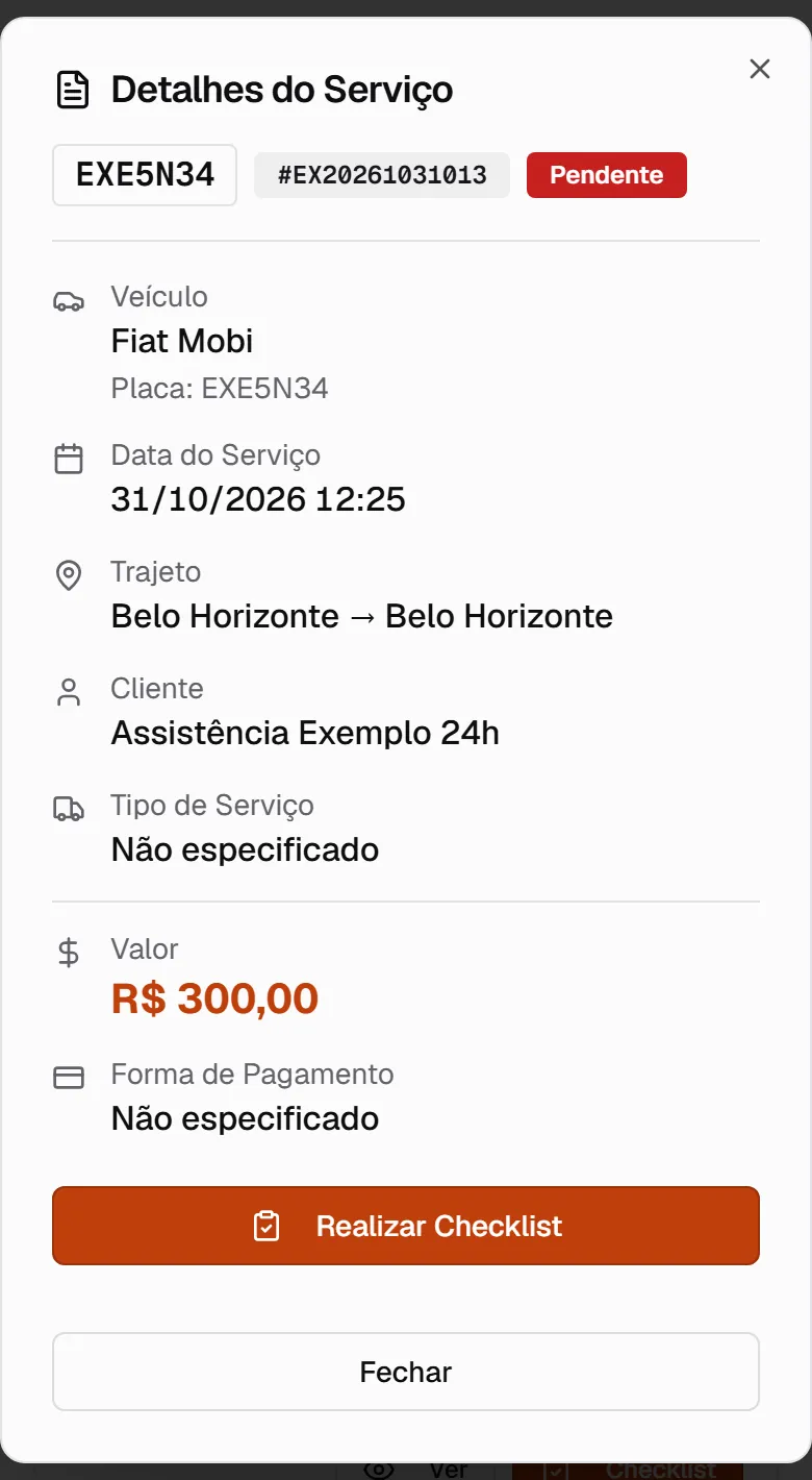 Janela Detalhes do Serviço