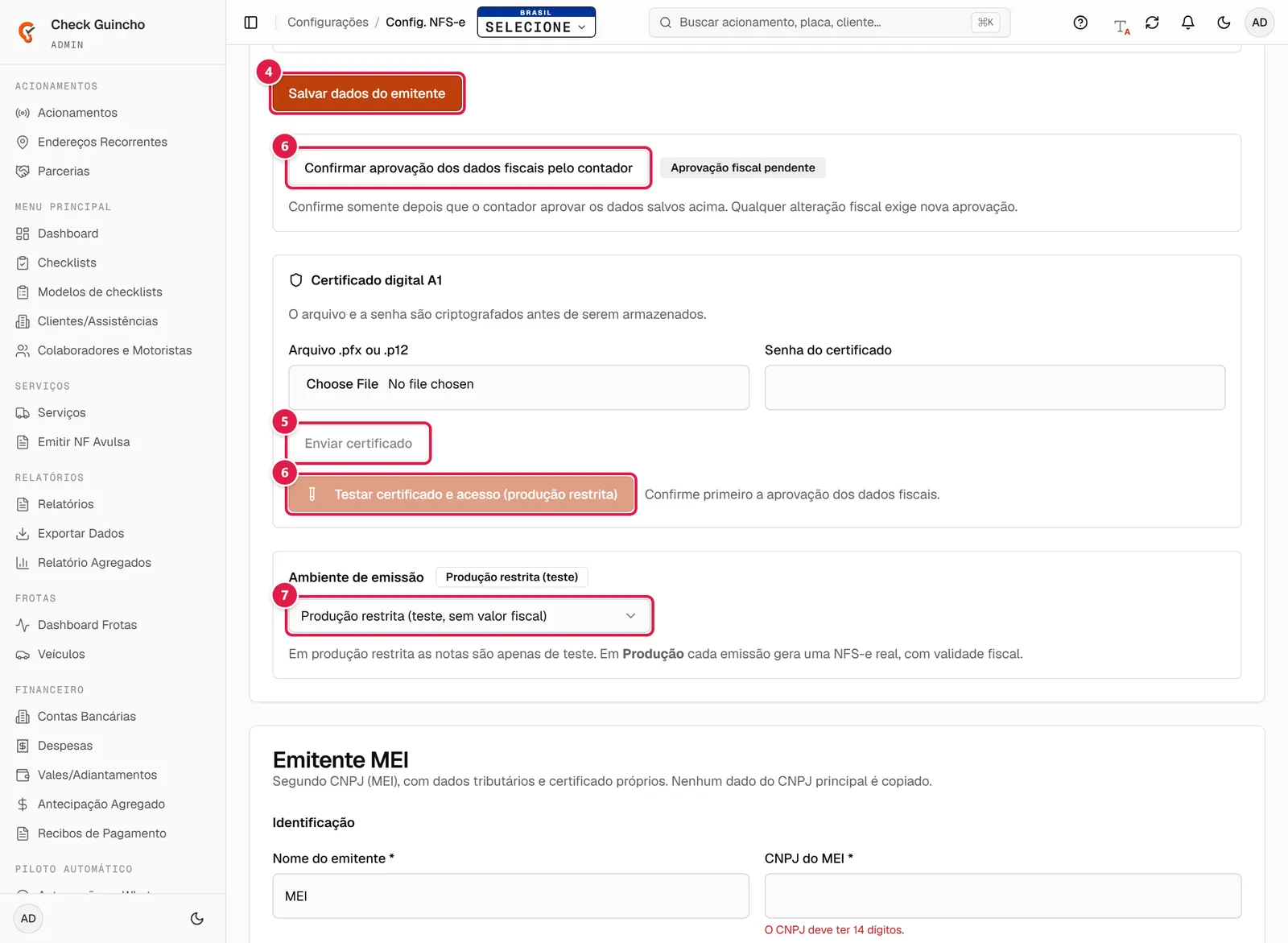 Certificado A1 e ambiente de emissão