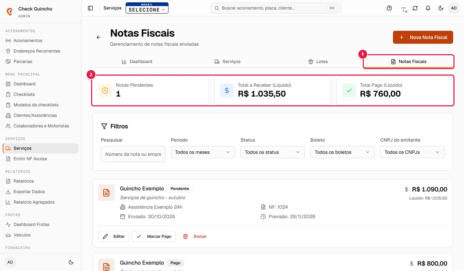 Aba Notas Fiscais
