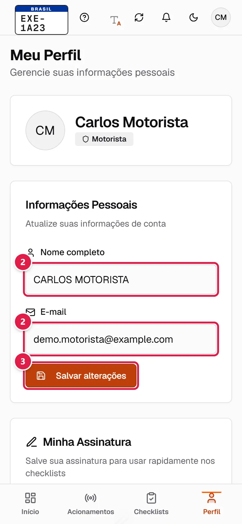 Tela Meu Perfil no celular