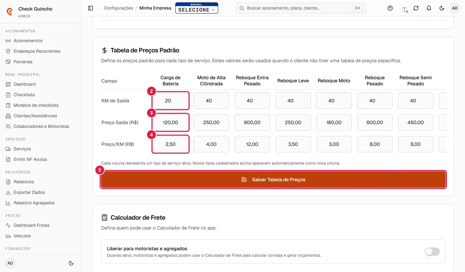 Tabela de Preços Padrão