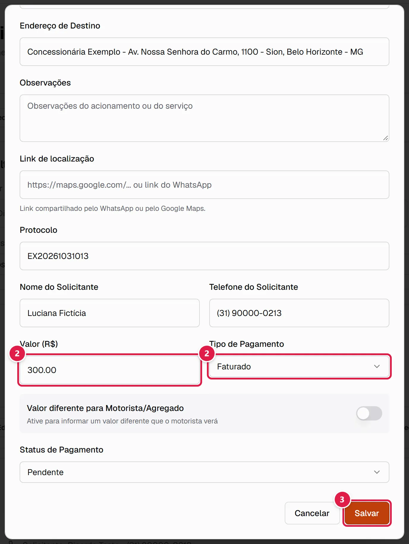 Janela Editar Serviço