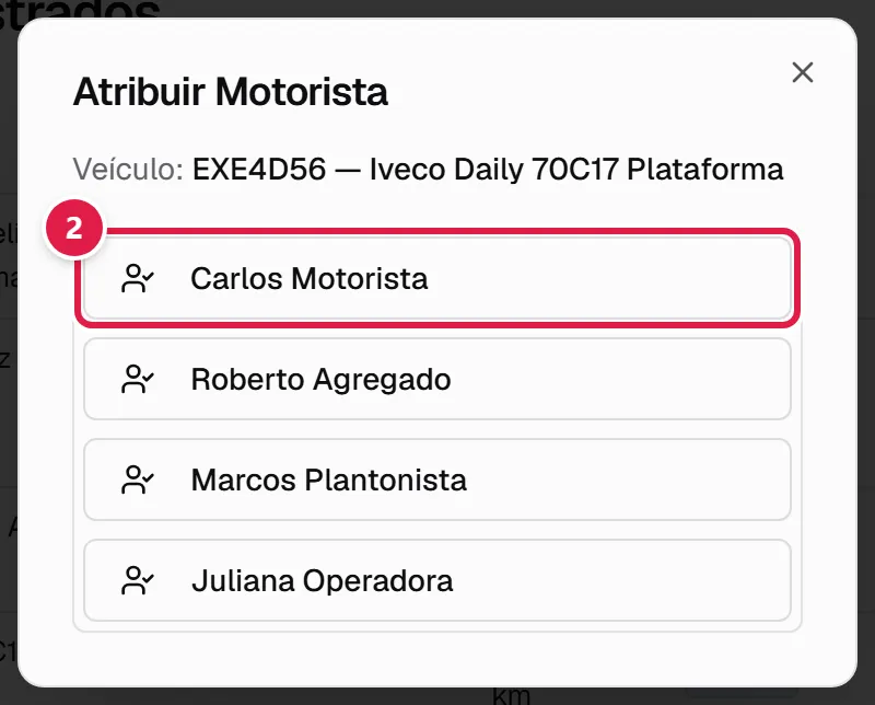 Janela Atribuir Motorista