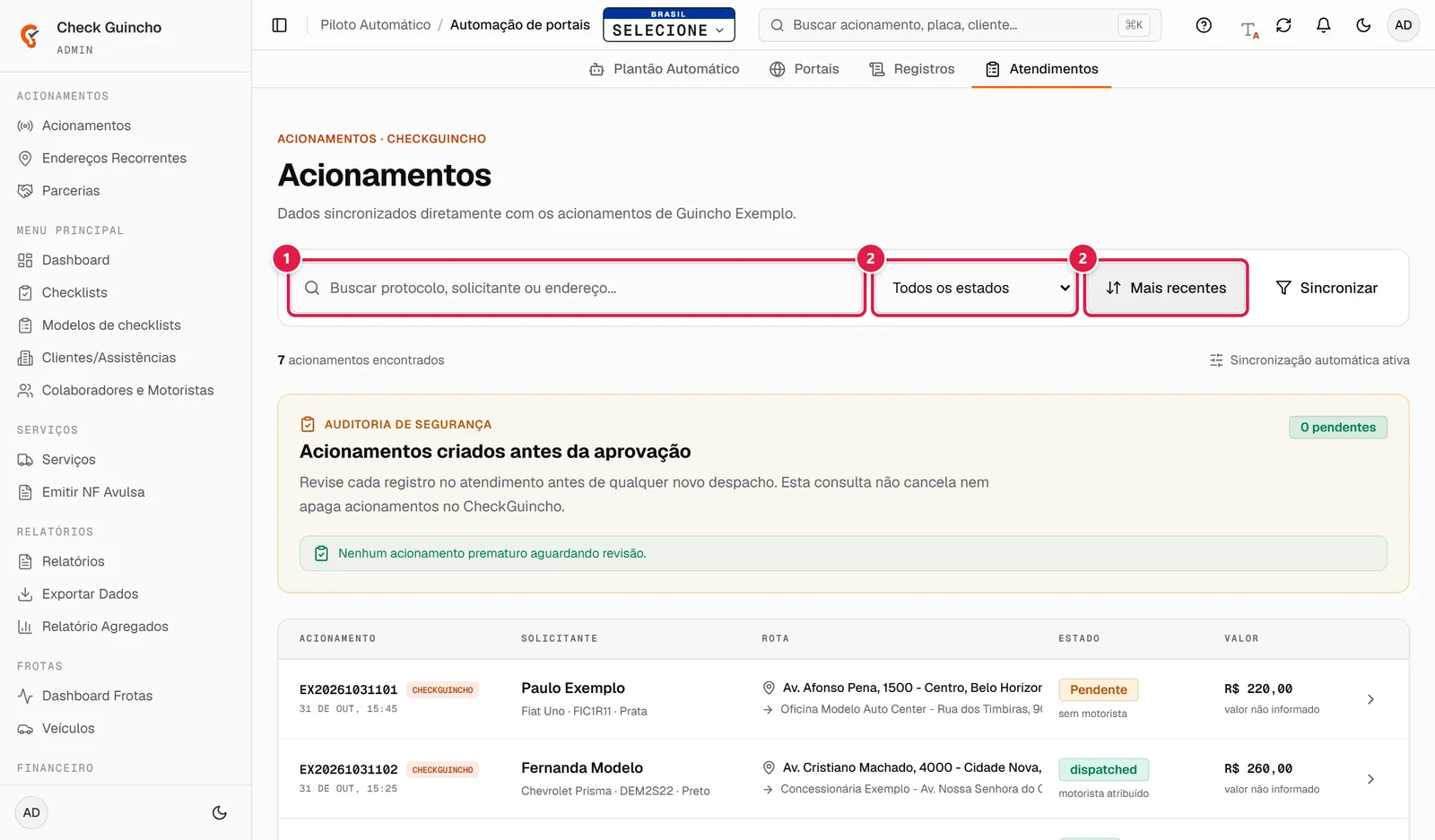 Lista de atendimentos