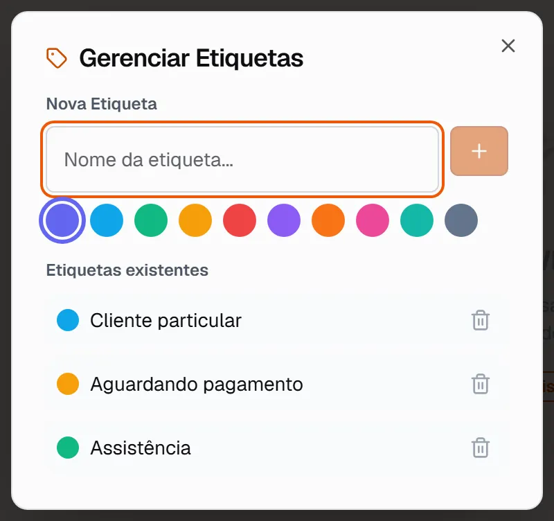 Janela Gerenciar Etiquetas