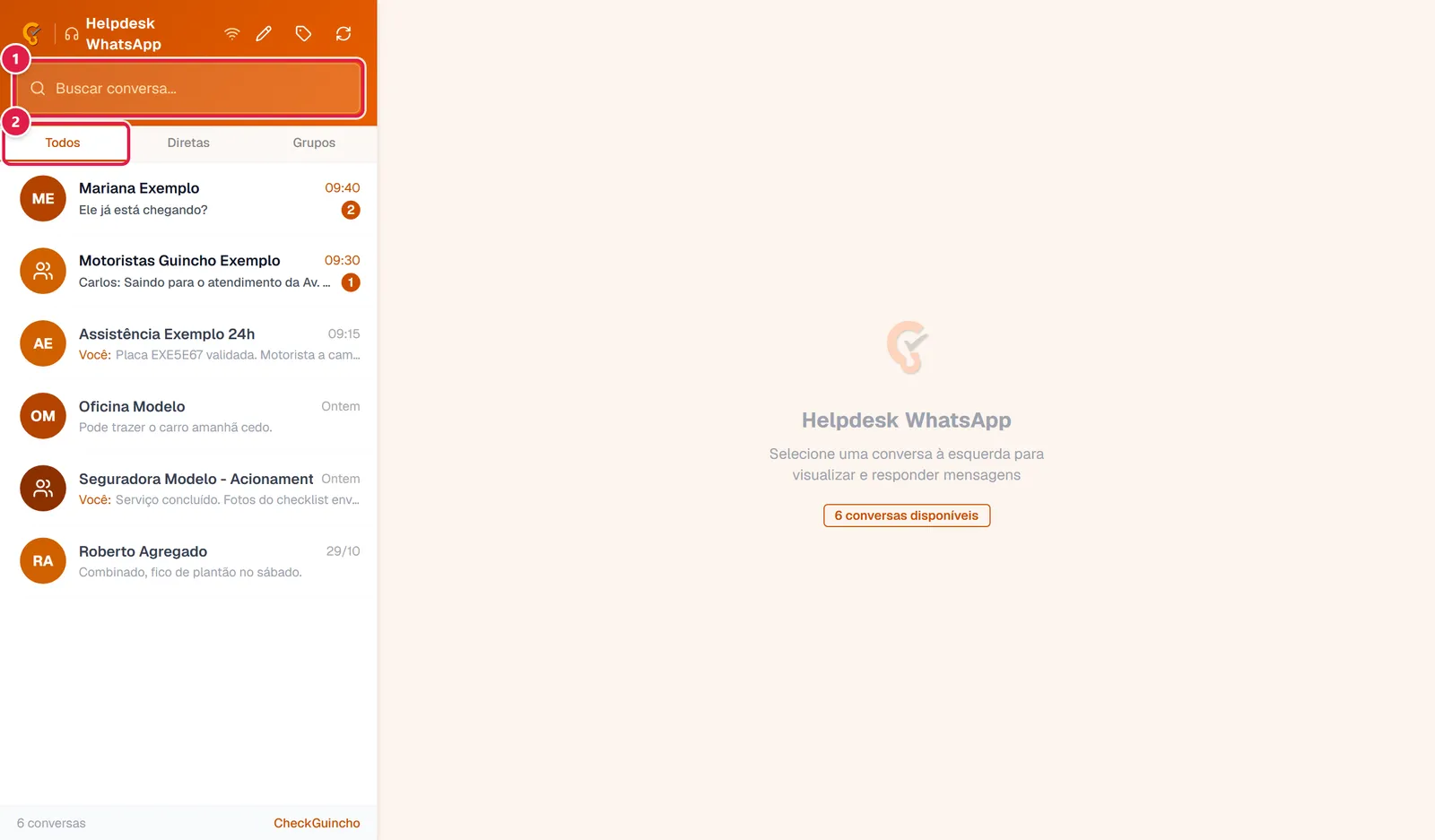 Lista de conversas do Helpdesk