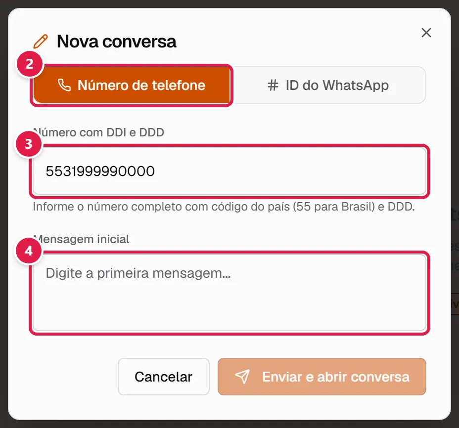 Janela de nova conversa