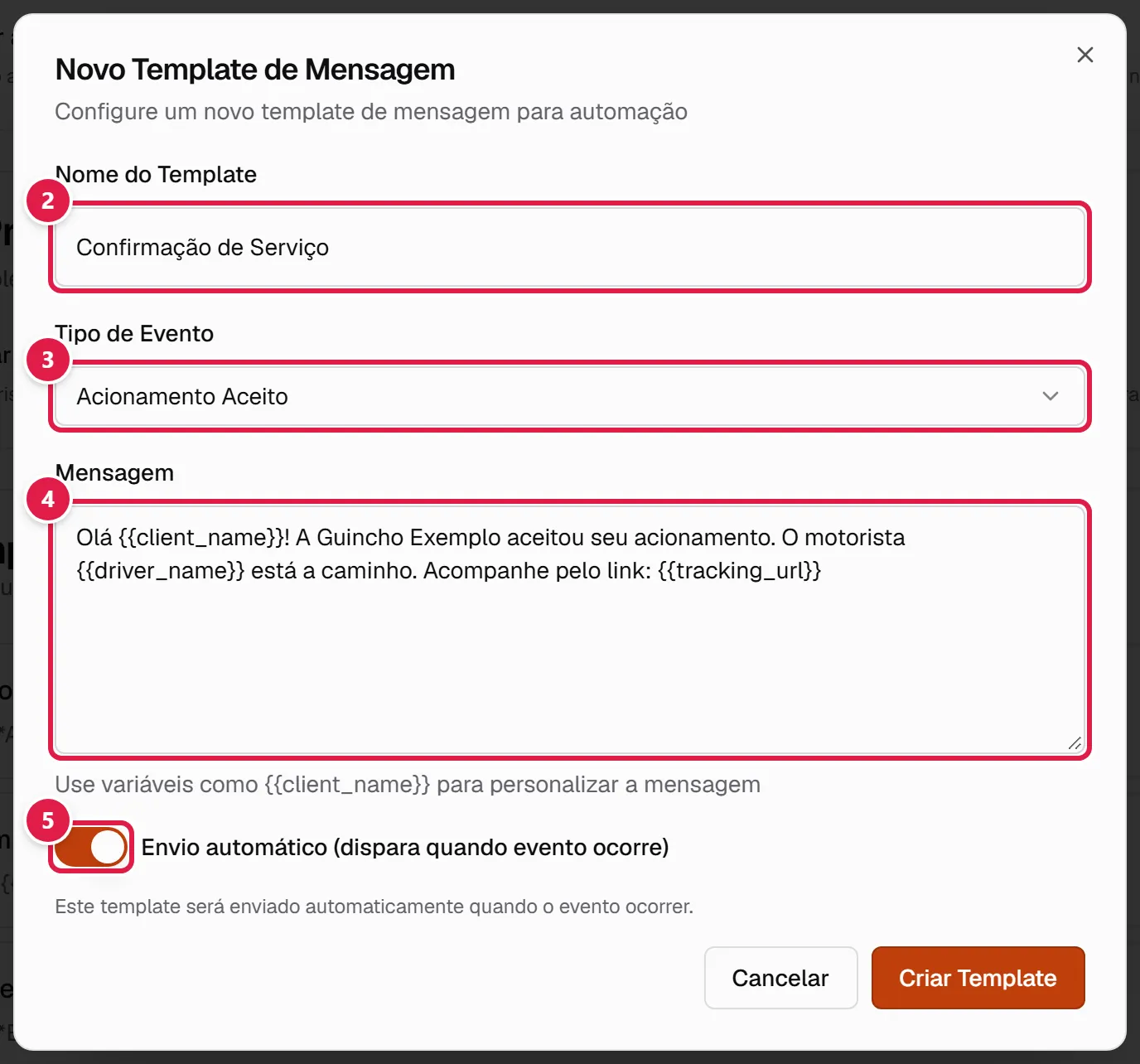Janela Novo Template de Mensagem
